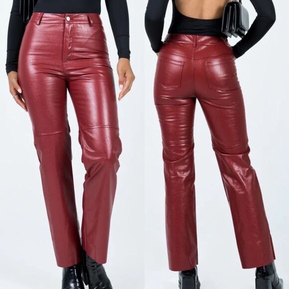 Nwt Princess polly macey pants in burgundy faux leather women’s size 6 - Picture 1 of 8